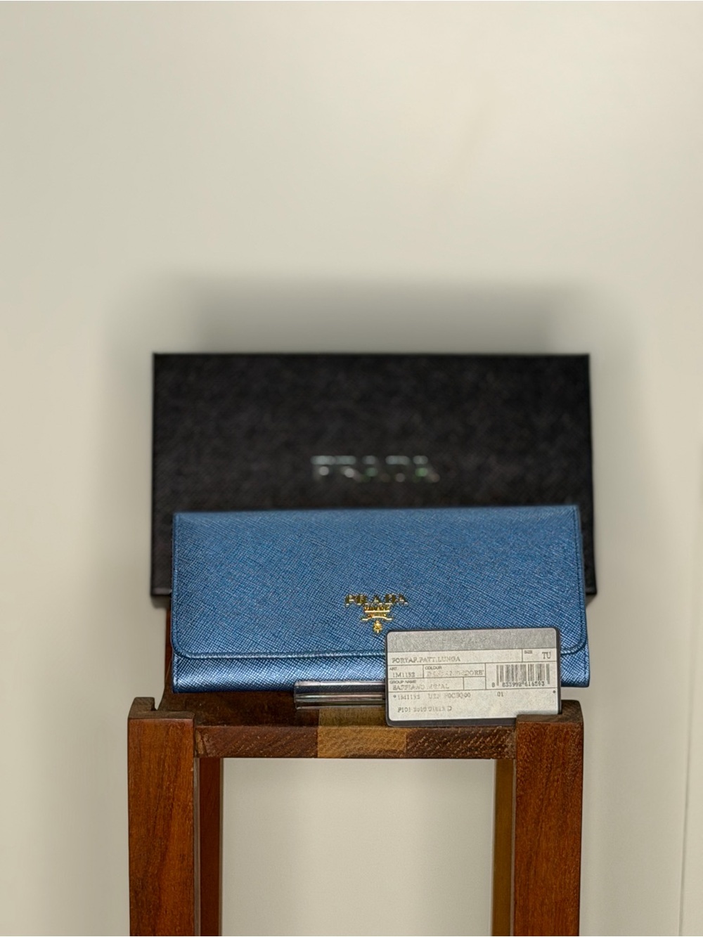 Prada Blue Saffiano Leather Flap Wallet with Gold Logo - Picture 1 of 3